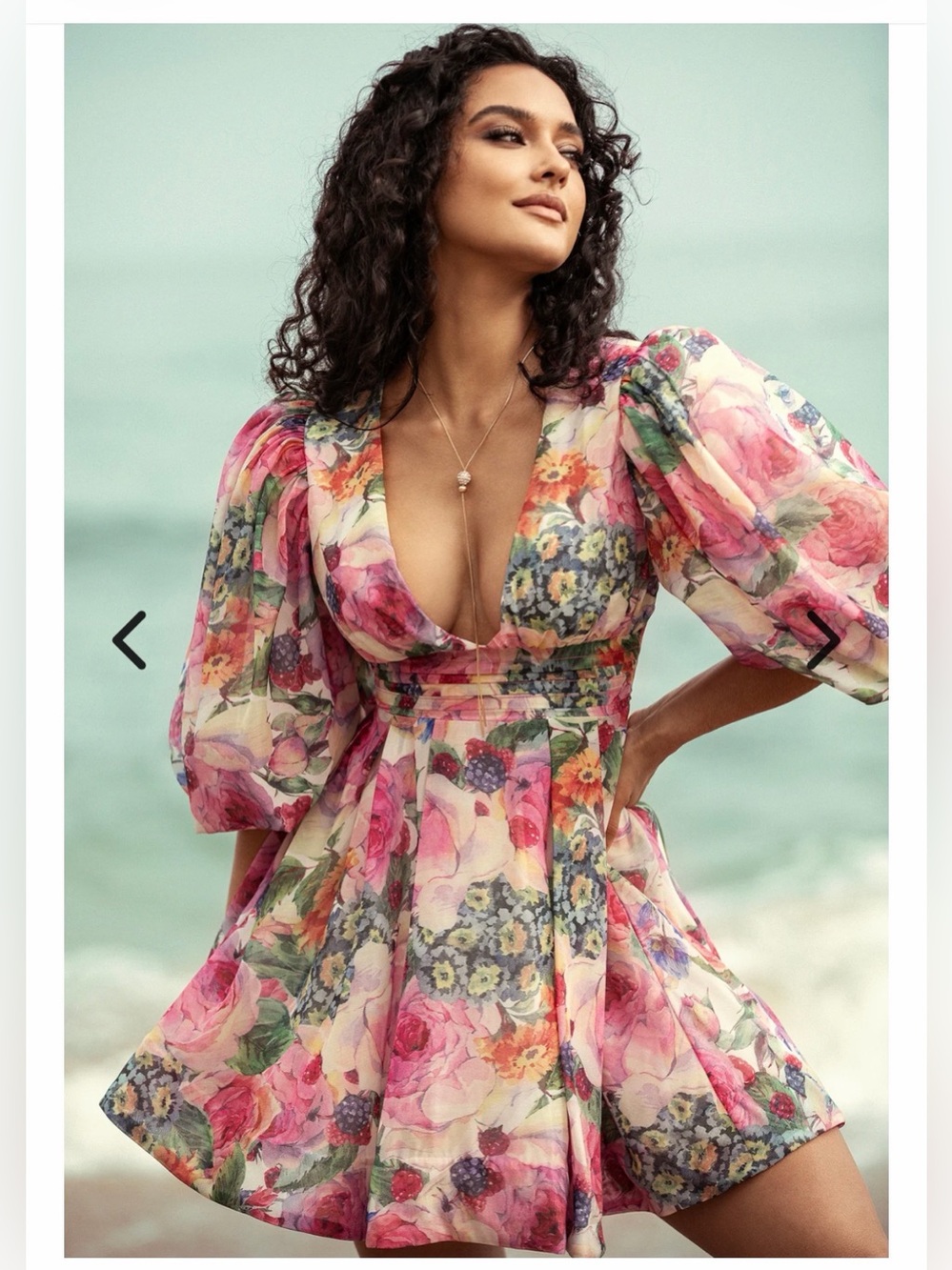 Aliava  Floral Puff-Sleeve Mini Dress in Pink - Women's Formal